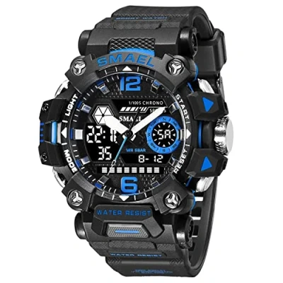 Image of AIMES Mens Watches Sports Outdoor Waterproof Military Watch for Men Tactical Analog Digital Date Alarm Stopwatch Multi Function Tactics Big Face Wristwatch Men, 8072 Black blue, Sport Casual