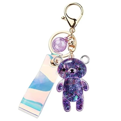 Image of KUPOOL Acrylic Starry Bear Keychain Cute Trendy Key Ring/Pendant Chain Jewelry Gift For Children Women Girlfriend Bag Backpack Car Keys Pendant, Purple