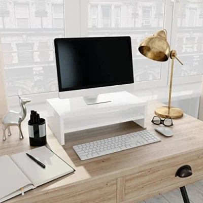 Image of Monitor Stand, Computer Riser Desktop Stand High Gloss White 42x24x13 cm Engineered Wood