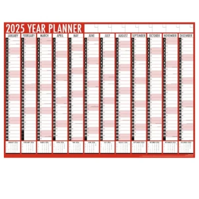 Image of 2025 Year Wall Planner Large A1 Calendar Runs January To December Full View Holidays are Marked Ideal for Home and Office 84cm Folded