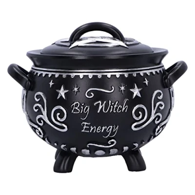 Image of Nemesis Now Big Witch Energy Cauldron Box 15.4cm, Resin, Black, Halloween Giftware Collection, Witch&#039;s Box, Witchcraft Giftware, Storage Cast in the Finest Hand Painted