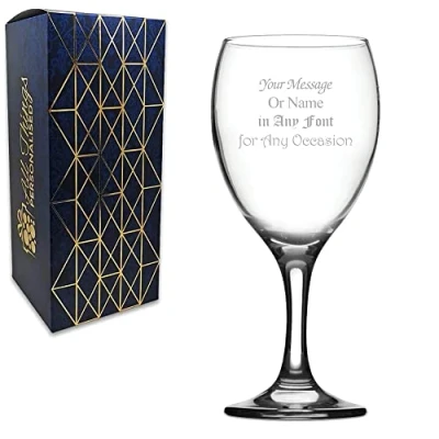 Image of Personalised Engraved Imperial Wine Glass, Personalise with Any Message for Occasion, Stylize a Variety of Fonts, Laser Engraved, Gift Box Included