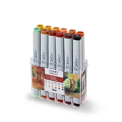 Image of COPIC Classic Coloured Marker Pen Set of 12 Autumn, for Art &amp; Crafts, Colouring, Graphics, Highlighter, Design, Anime, Professional Beginners, Supplies Colouring Books