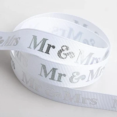 Image of Mr &amp; Mrs Ribbon White/Silver Grosgrain (16mm x 10M)