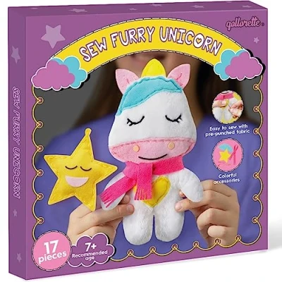 Image of qollorette Fur Sewing Kit for Children, Sew Your Own Unicorn Toy Kids&#039; Craft Kids, Learn to &amp; Play