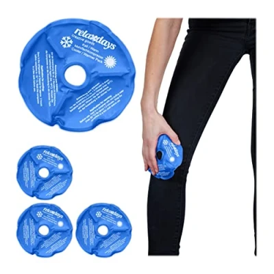 Image of Relaxdays Gel Knee Pads, Set of 4, Cold &amp; Warm Compress, Cooling Pack, First Aid, Cut Out for Kneecap, Pain Relief, Blue, Polyester, 1.5 x 14 cm