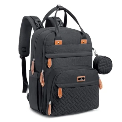 Image of Baby Changing Bag Backpack, BabbleRoo Nappy Back Pack Diaper Bags with Mat &amp; Pacifier Holder for Mom Dad (Black)