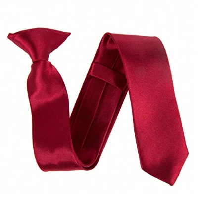 Image of Slim 2&quot; Satin Solid Colour Plain Safety Clip On Tie (Maroon)