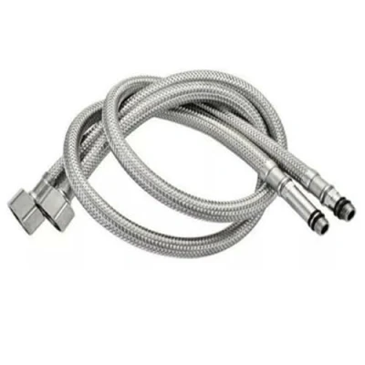 Image of ARA CHOICE 2X Basin Hose Pipe Flexible Tap Connectors Flexi Tails Monobloc Mixer Pipes Pair Kitchen Sink Hoses British Standard M10 x1/2 Fitting 600mm Long (Color Silver) (30cm)