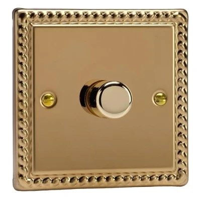 Image of Varilight Georgian Brass, LED Dimmer Switch V Pro Series, 1 Gang (Single), or 2 Way, 400 Watt (Trailing Edge)