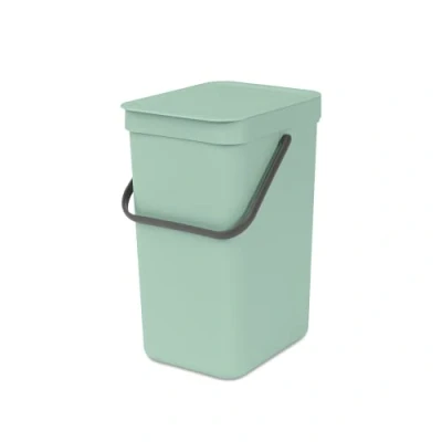 Image of Brabantia Sort &amp; Go Waste Bin 12L Medium Recycling Stay Open Lid Carry Handle Easy to Clean for Under Kitchen or Wall Mounted Compost Jade Green 20 x 25 35 cm