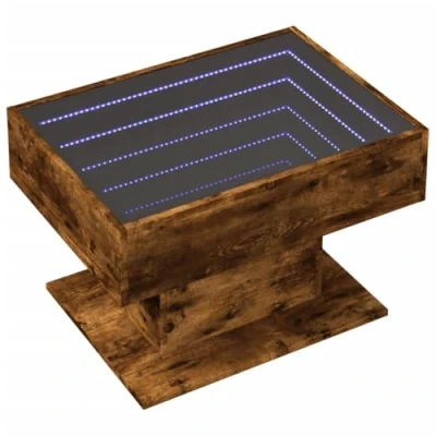 Image of vidaXL Coffee Table LED Infinity Mirror Smoked Oak Engineered Wood RGB Lights 70x50x45cm Modern Side/End/Couch