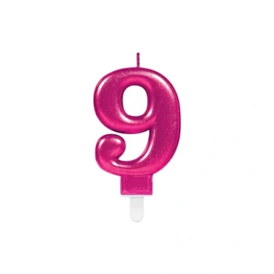 Image of (PKT) Adult Metallic Pink Candle Number 9