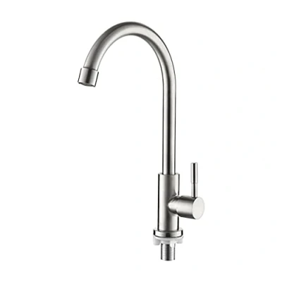 Image of Ibergrif M18703 Cold Water Kitchen Sink Taps, Tap with 360 Swivel, High Arc, Single Handle, UK Standard Hoses