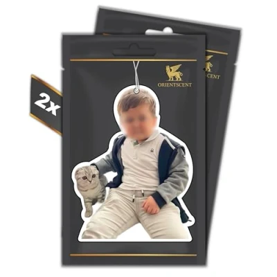 Image of Set of 2 CATMAN Motif Air Freshener Automatic Car Fragrance Dispenser Funny Tuning Pendant Tree (White Tea, Pieces)