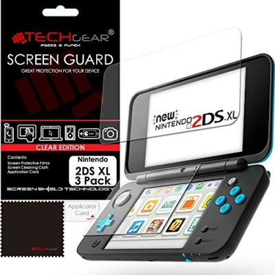 Image of TECHGEAR [3 Pack] Screen Protectors for Nintendo 2DS XL Top &amp; Bottom Clear Lcd Protector Guard Covers Compatible with