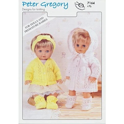 Image of Peter Gregory 4 Ply Pattern Doll &amp; Premature Baby Cardigan Matinee Sets (7164)