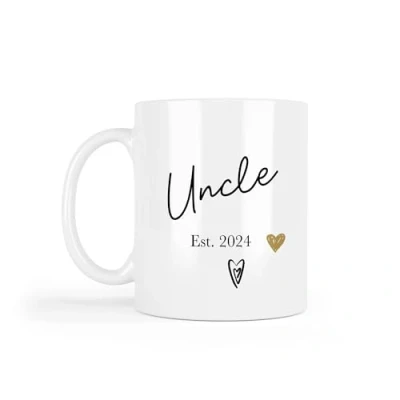 Image of UNIQUEPGIFTS Uncle Gifts, Mug, New Pregnancy Announcement, Gifts for Uncles, Gift from Niece Nephew, 11Oz White Ceramic Mug (Uncle Est. 2024 (1 Mug))