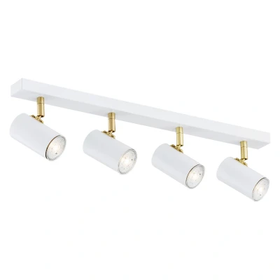 Image of Lagos Ceiling 4 Light Spotlight Bar White Structure, Brass Elements