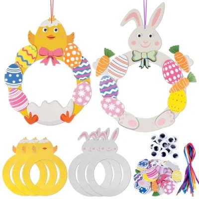 Image of BOFUNX 6 Pack Easter Wreath Craft Kit Bunny Chick Egg Crafts for Kids Boys Girls DIY Hanging Decoration Make Your Own Decorations