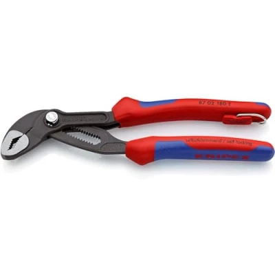 Image of Knipex Cobra® High Tech Water Pump Pliers grey atramentized, with multi component grips, integrated tether attachment point for a tool 180 mm (self service card/blister) 87 02 T BK