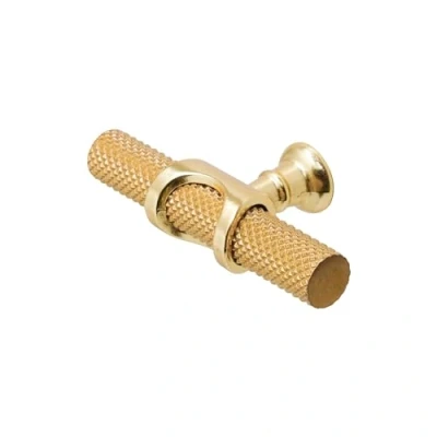 Image of Decoranddecor Amelia Knurled T bar Kitchen Cupboard Cabinet Handle Aluminium (70mm Knob, Matt Gold)
