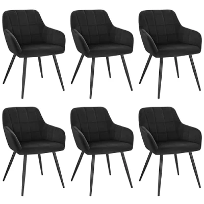 Image of WOLTU Velvet Kitchen Dining chairs set of 6 Black, Armchairs Lounge Corner with Metal Legs for home office Living Room BH93sz