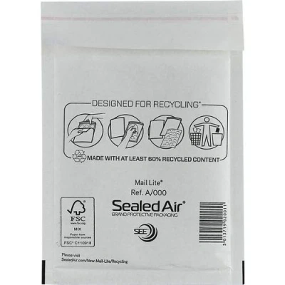 Image of Mail Lite Size A/000 110 x 160 mm Padded Envelope White (Pack of 100) 2 Boxes