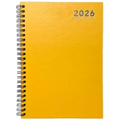 Image of 2025 Diary A5 Week to View Wiro Hardback Full Year Organiser Calendar Planner (Yellow)