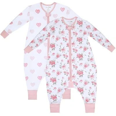 Image of Mama Cheetah Toddler Sleep Sack with Feet, Long Sleeve 0.5 TOG Organic Cotton Baby Sleeping Bag Legs, Wearable Blanket for Walkers w/ 2 Way Zipper, Girls &amp; Boys 2T