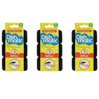 Image of Dishmatic Black Heavy Duty Refill Washing Up Sponge (3x3=9 Refills)