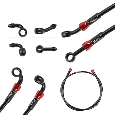Image of Motorcycle Brake Hose Braided,400 2400mm AN3 Hydraulic Clutch Tube Oil DOT Fluid Pipe Line Stainless Steel for ATV Dirt Pit Street Racing Bike,Removing Fittings Banjo (BlackRed, 1700mm)