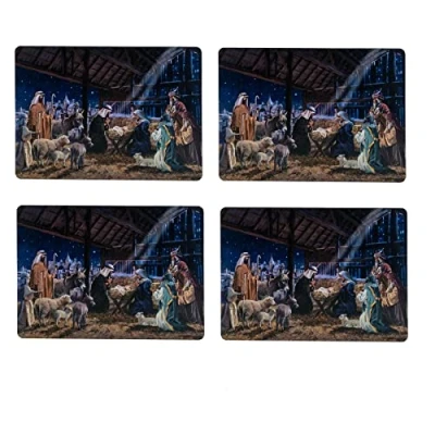 Image of Widdop Christmas 4 Pack Cork Backed Tableware Set Nativity Placemats