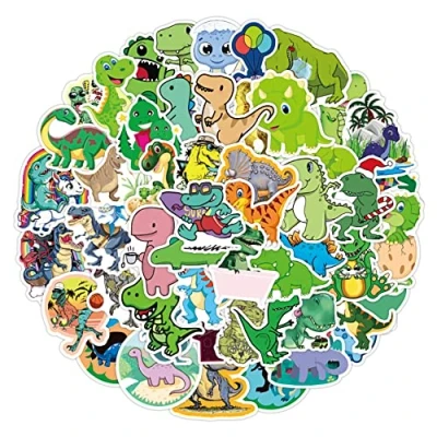 Image of 50 Cute Cartoon Dinosaur Stickers for Kids, Waterproof Dino Stroller Scooter Scrapbook Skateboard Laptop, Boys Girls Gift Party Bag Filler