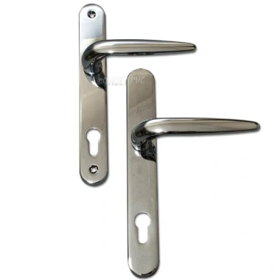 Image of Pair of Trojan Sparta 92PZ Long backplate Polished Chrome Sprung Lever/Lever uPVC Door Handle Set