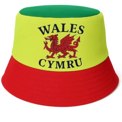 Image of ARG Wales Bucket HAT Welsh Football Yma O HYD Qatar World Cup Adult Unsex 100% Cotton Hats