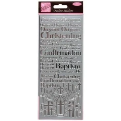 Image of Anitas Outline Stickers, Verses, Christening &amp; Baptism, Silver, For Scrapbooking, Card Making, Kids Play, Homework, Art, Craft, Embelish, Decorative, Paper, Card, Glass, Metal, Plastic, Foam