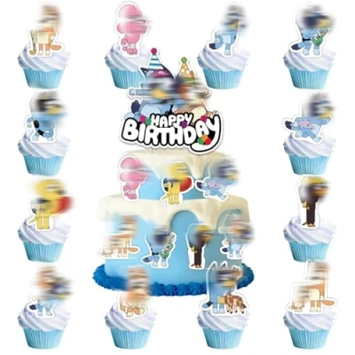 Image of 25 Pcs Blue Dog Cake Toppers, Decorations Party Birthday Topper Kid for Girls Boys Children Kids