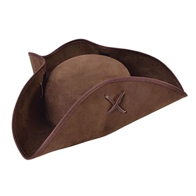Image of Bristol Novelty BH656 Brown Pirate Tricorn Hat Suede Fabric, Unisex Adult, One Size