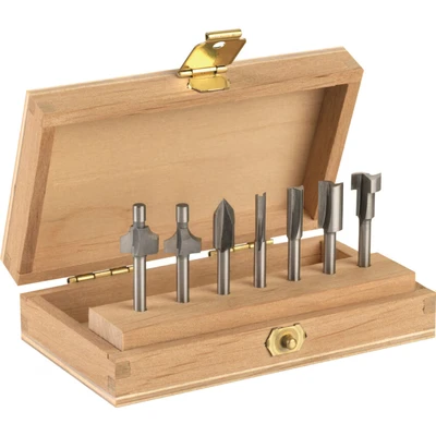 Image of Dremel 660 Router Bit Set, 7 Multipurpose Bits for Rotary Tools in Wooden Tool Box, 3.2 mm Shank