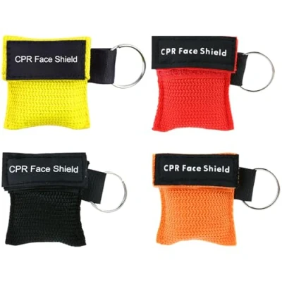 Image of Pack of 5 Respiratory Mask, First Aid, Respirator Mask Key Ring, CPR Face Shield, Resuscitator Cloth with Check Valve, Perfect Protection for Emergency