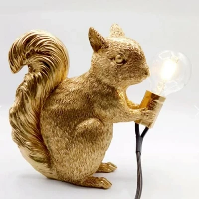 Image of ausuky Modern Resin Squirrel Table Lamp Light Bedside LED Home Decor Desk Fixtures (Gold)