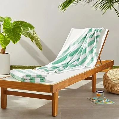 Image of Amazon Basics 100% Cotton Terry Cabana Stripe Pool &amp; Beach Towel, Soft Absorbant, 2 Pack, Green, 76 x 152 cm