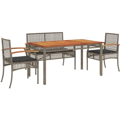 Image of vidaXL 5 Piece Garden Dining Set with Cushions Grey Poly Rattan