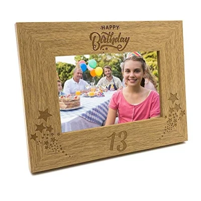Image of ukgiftstoreonline Happy 13th Birthday Wooden Photo Frame Gift (5 x 7 Inch)