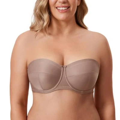 Image of Delimira Women&#039;s Strapless Bras Underwire Non Padded Support Multiway Bandeau Bra for Bigger Bust Brick 42C