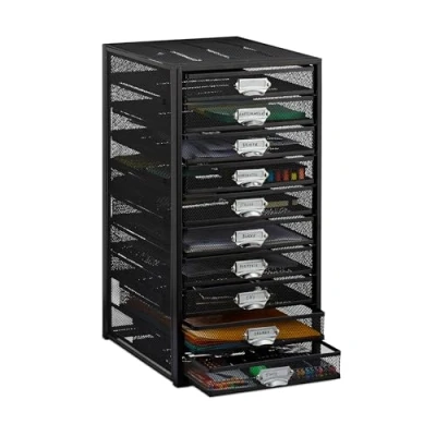 Image of Relaxdays 10 Drawers for A4 Documents Organiser Desk Filing System Black