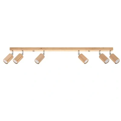 Image of Berg Ceiling 6 Spotlight Bar, Natural Wood, 120cm