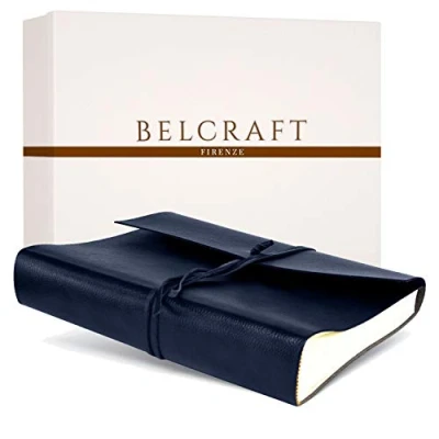 Image of BELCRAFT Tivoli Large Recycled Leather Photo Album, MADE IN ITALY, Memory Scrapbook, Picture Album 6x4, Including BOX, A4 (23x30 cm) Navy