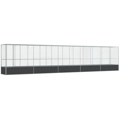 Image of vidaXL Aviary with Extension Silver Steel Mesh Grid 1042.5x107x212 cm, Large Bird Cage for Parrots, Chickens, Ducks, Rabbits Lockable Door